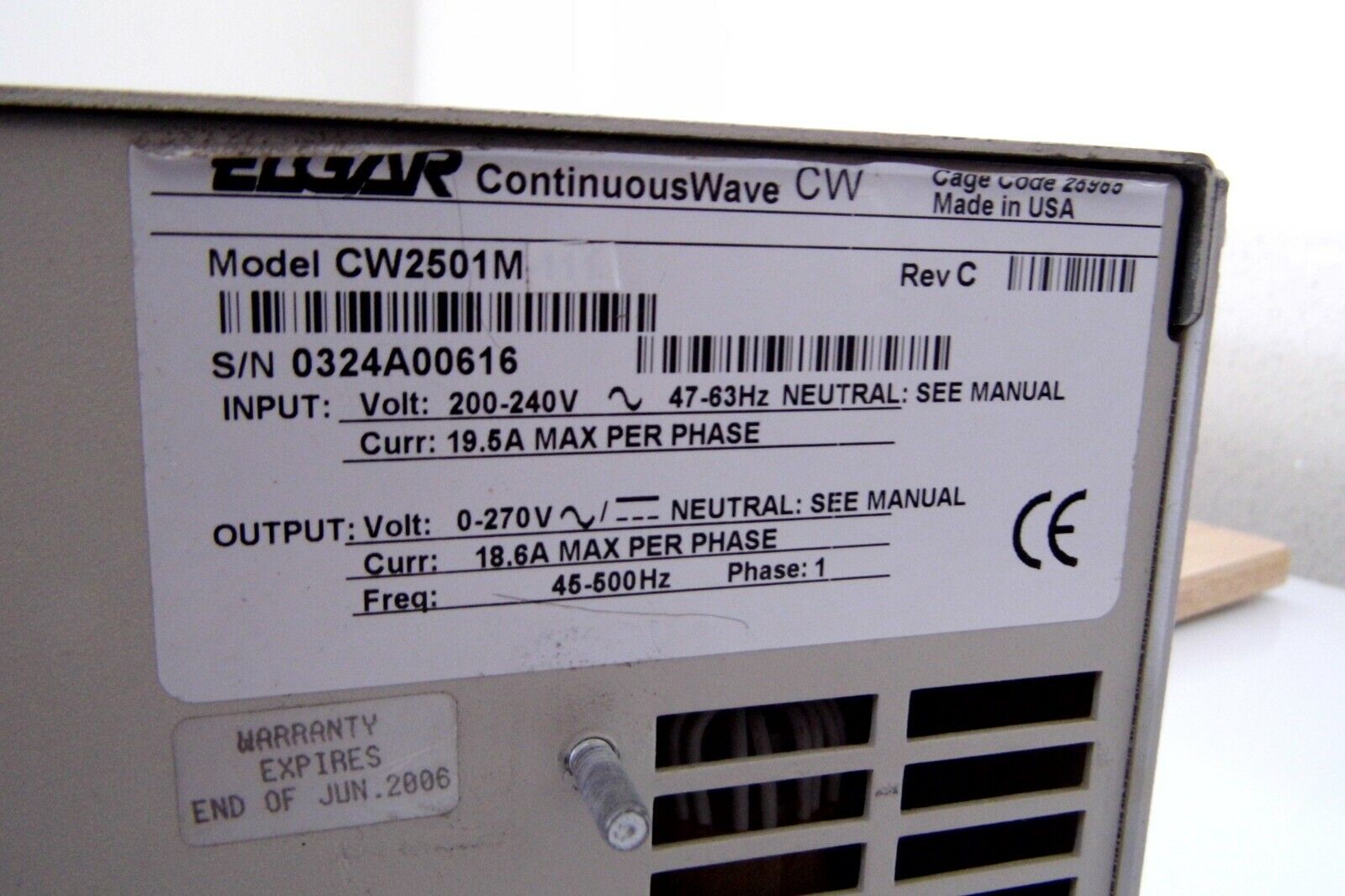 Ametek CW2501M 2500VA AC Source 135/270Vac 18.2/9.6A 45-500Hz 11 in stock Ametek CW2501M 2500VA AC Source 135/270Vac 18.2/9.6A 45-500Hz 11 in stock